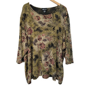 Maggie Barnes Fall Colors Top Womens 5X Floral Gold Accent Artsy Boho Romantic